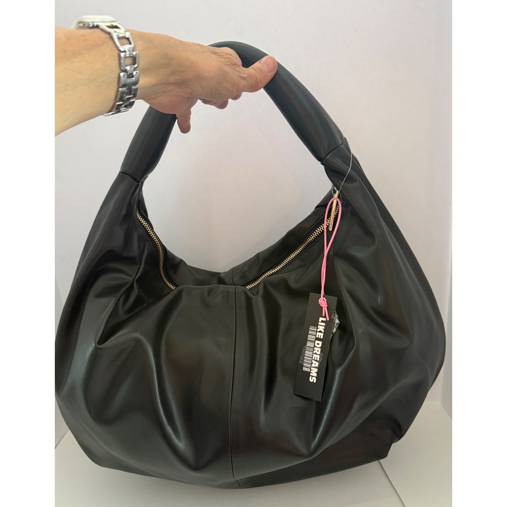Like dreams Hobo Bag Faux Leather Black Gold Hardware boho retro 70s